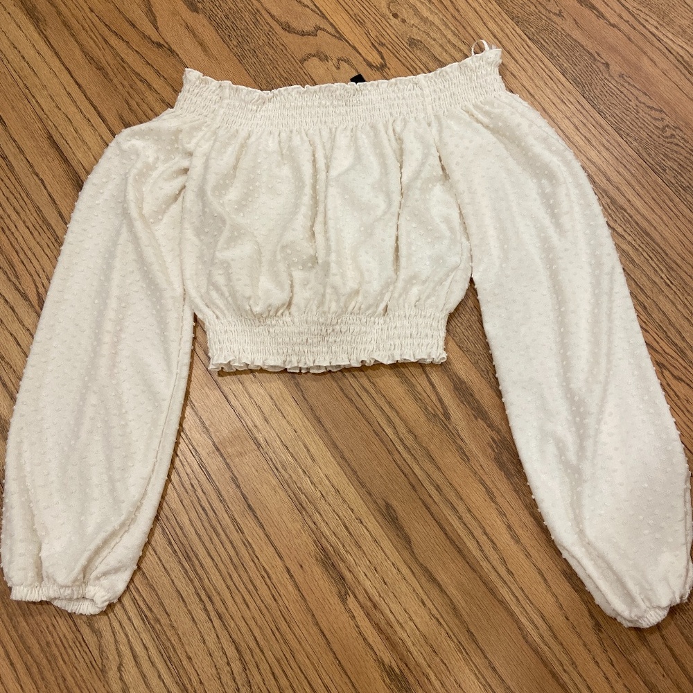 Divided off the shoulder white flowy blouse